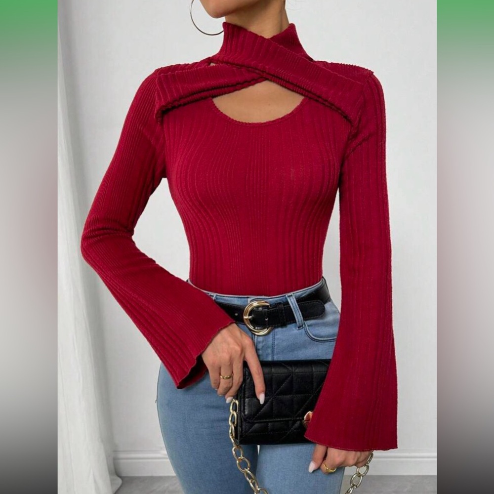 Chic Red Ribbed Knit Top - Picture 12 of 12